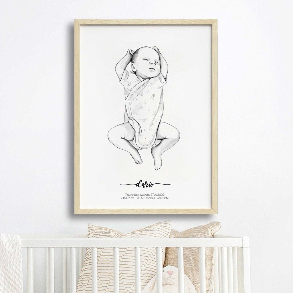 Custom birth poster hand drawn 1:1 scale