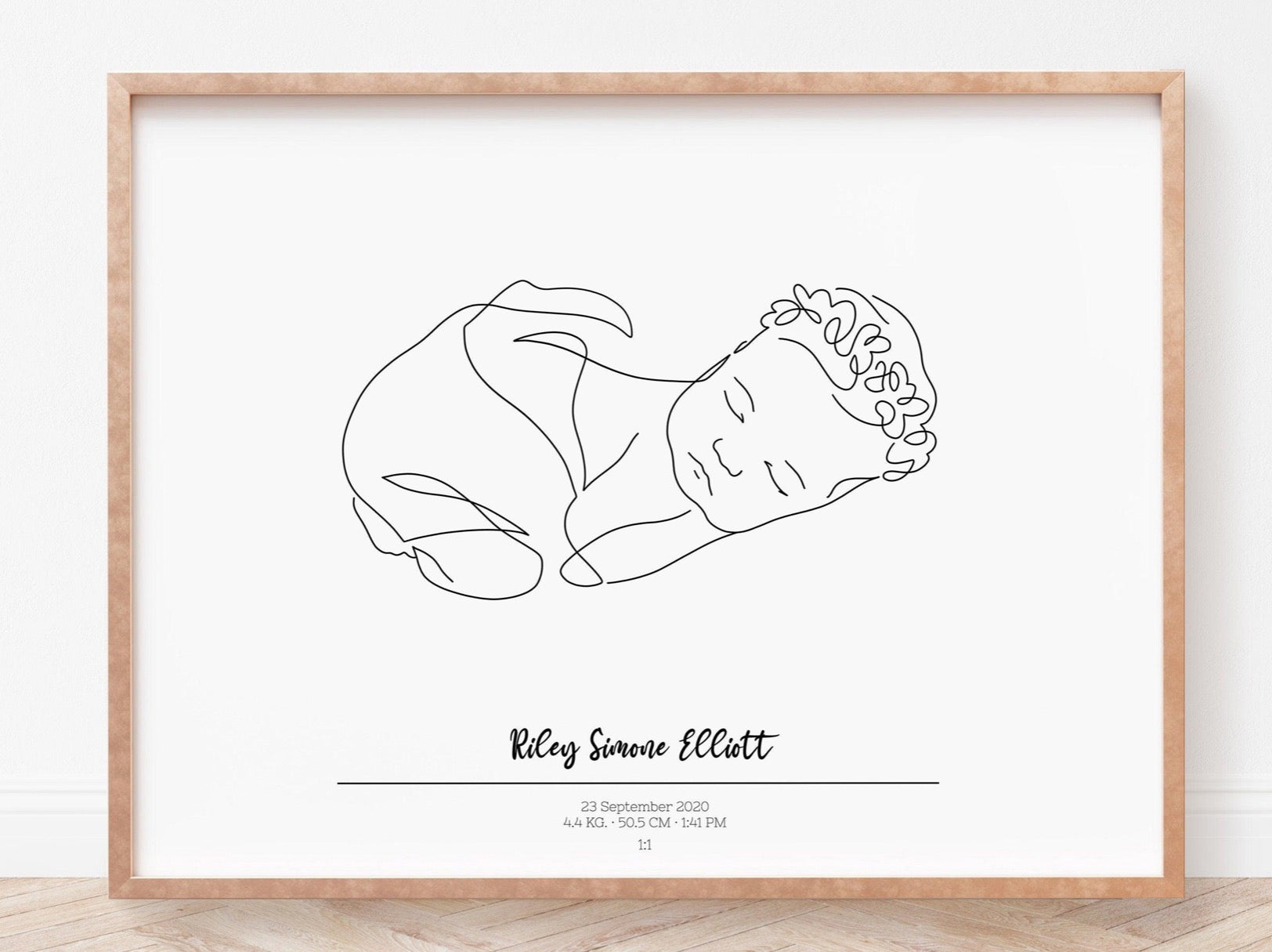 Birth poster 1:1 scale. Custom baby line art