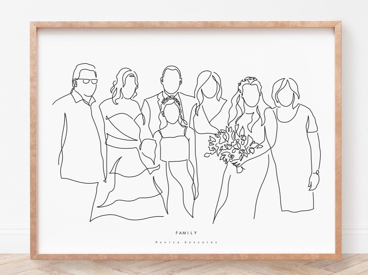 CUSTOM LINE PORTRAIT, Personalized line drawing from photo, Faceless line illustration, Custom family illustration, Personalized gift - MonicagonzalezArt