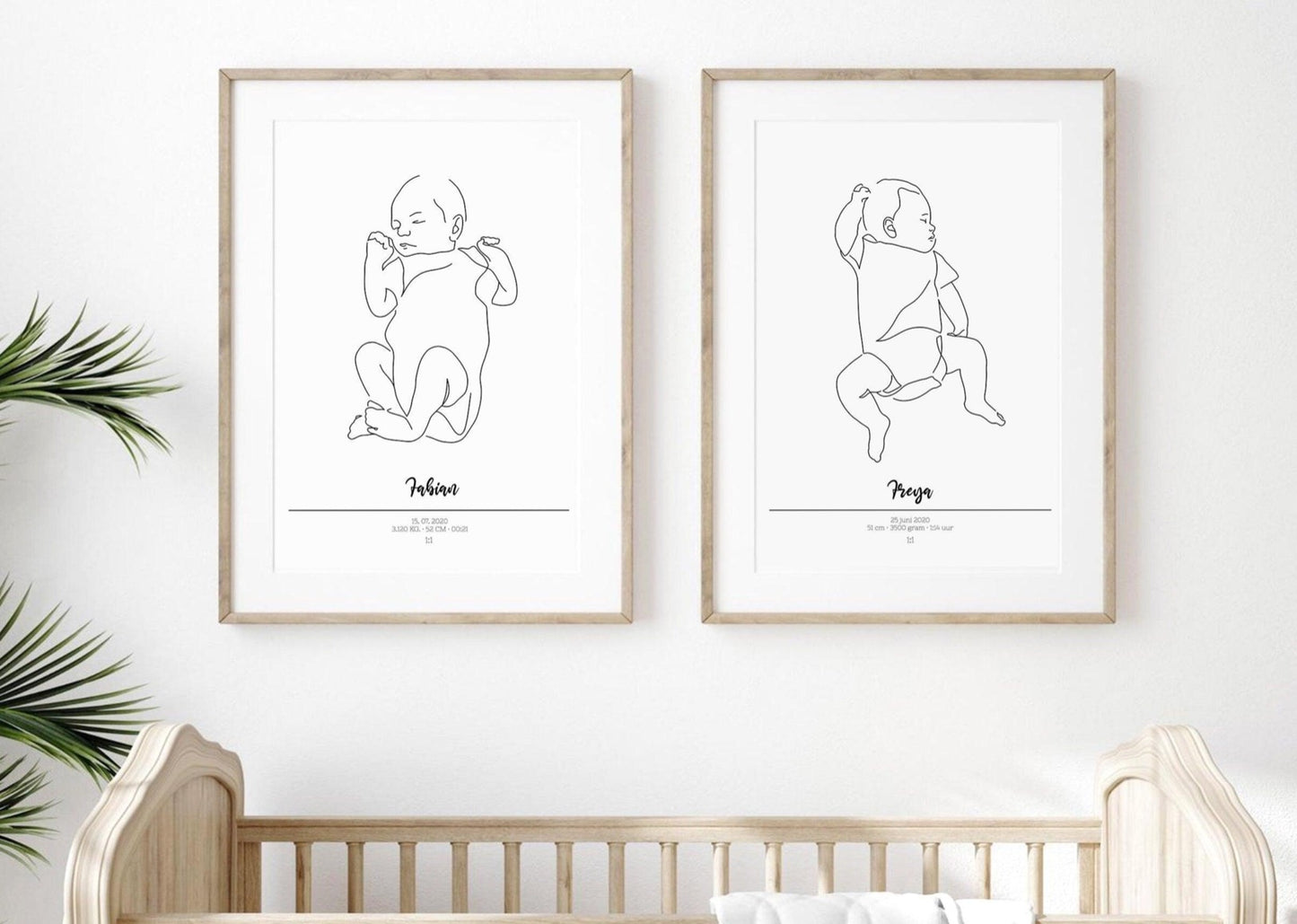Twins birth poster 1:1 scale. Custom baby line art